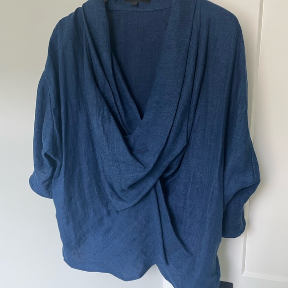 ZARA 100% Linen Draped Blouse INDIGO — ZW COLLECTION, LIMITED EDITION - Picture 8 of 15